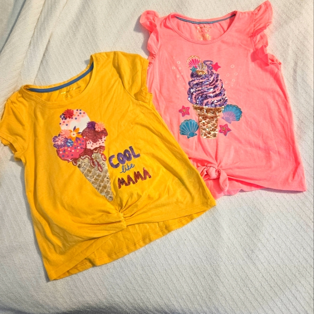 Kids' Ice Cream Graphic Tees- 1 Yellow and 1 Pink